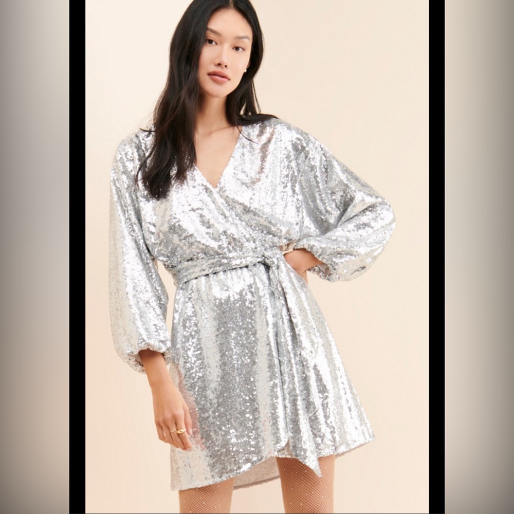 Anthropologie Lisabette Sequined Silver Mini Dress